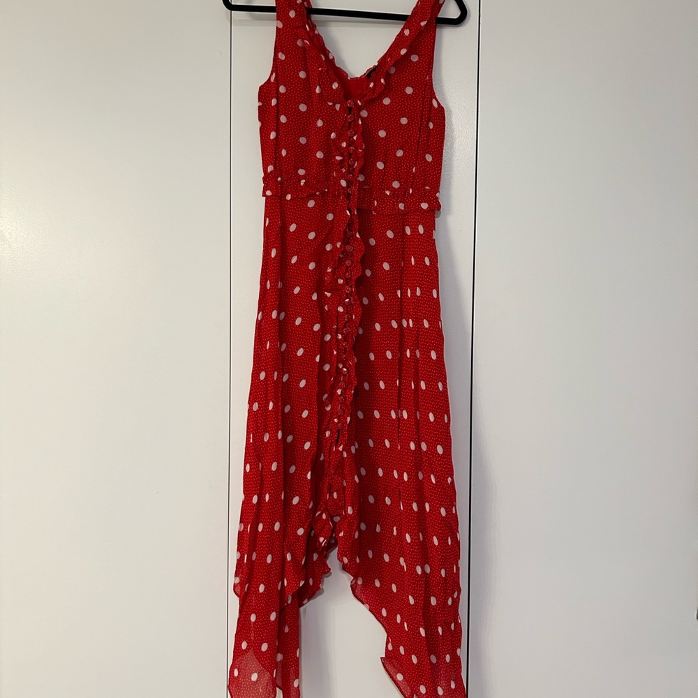 The Kooples, red polka dot midi dress, size 2R